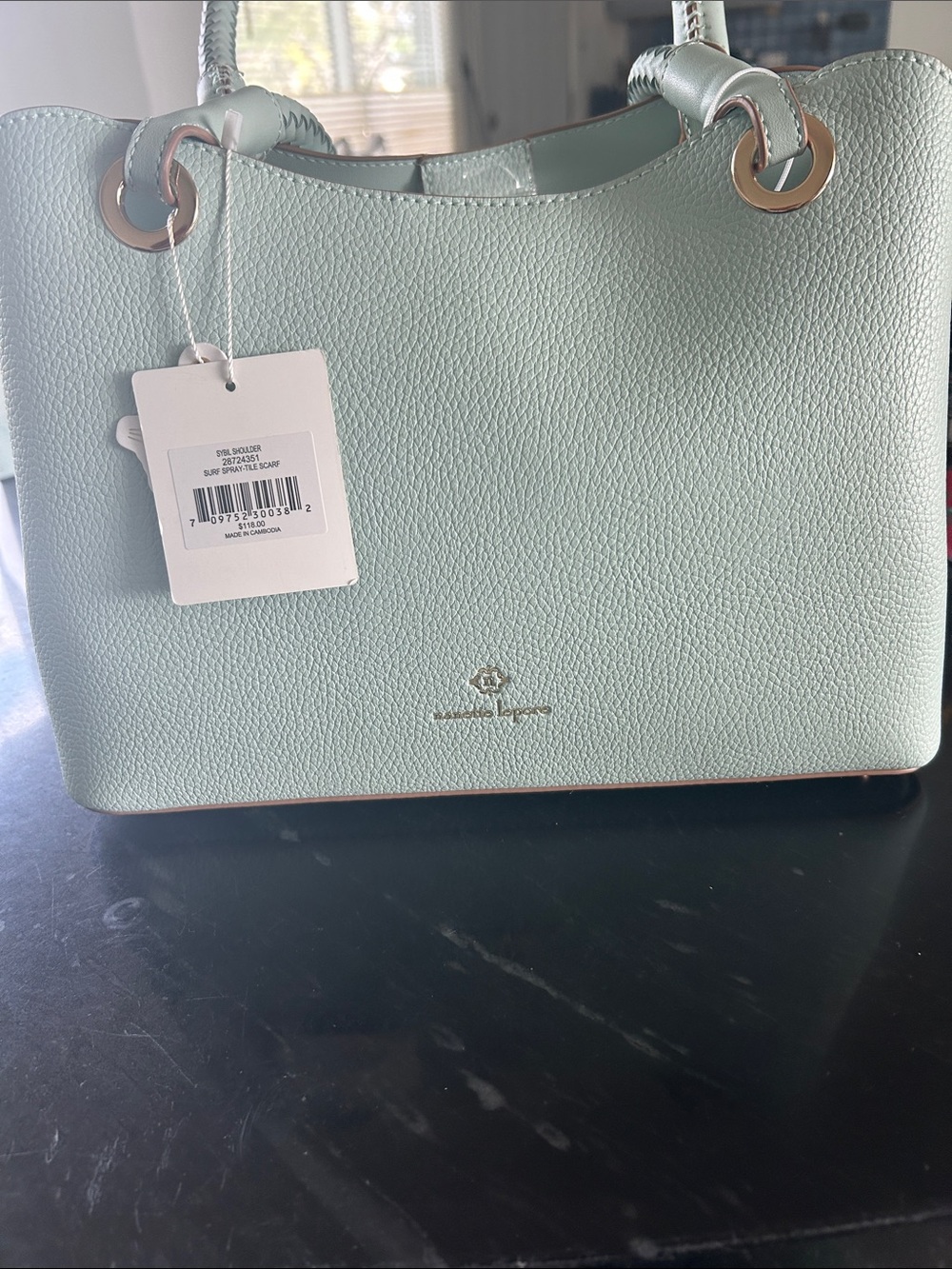 Nanette Lepore Mint Pebbled Tote with Gold Hardware